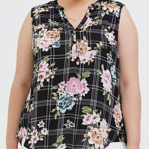 Torrid Harper Black Floral Plaid Georgette Pullover Tank